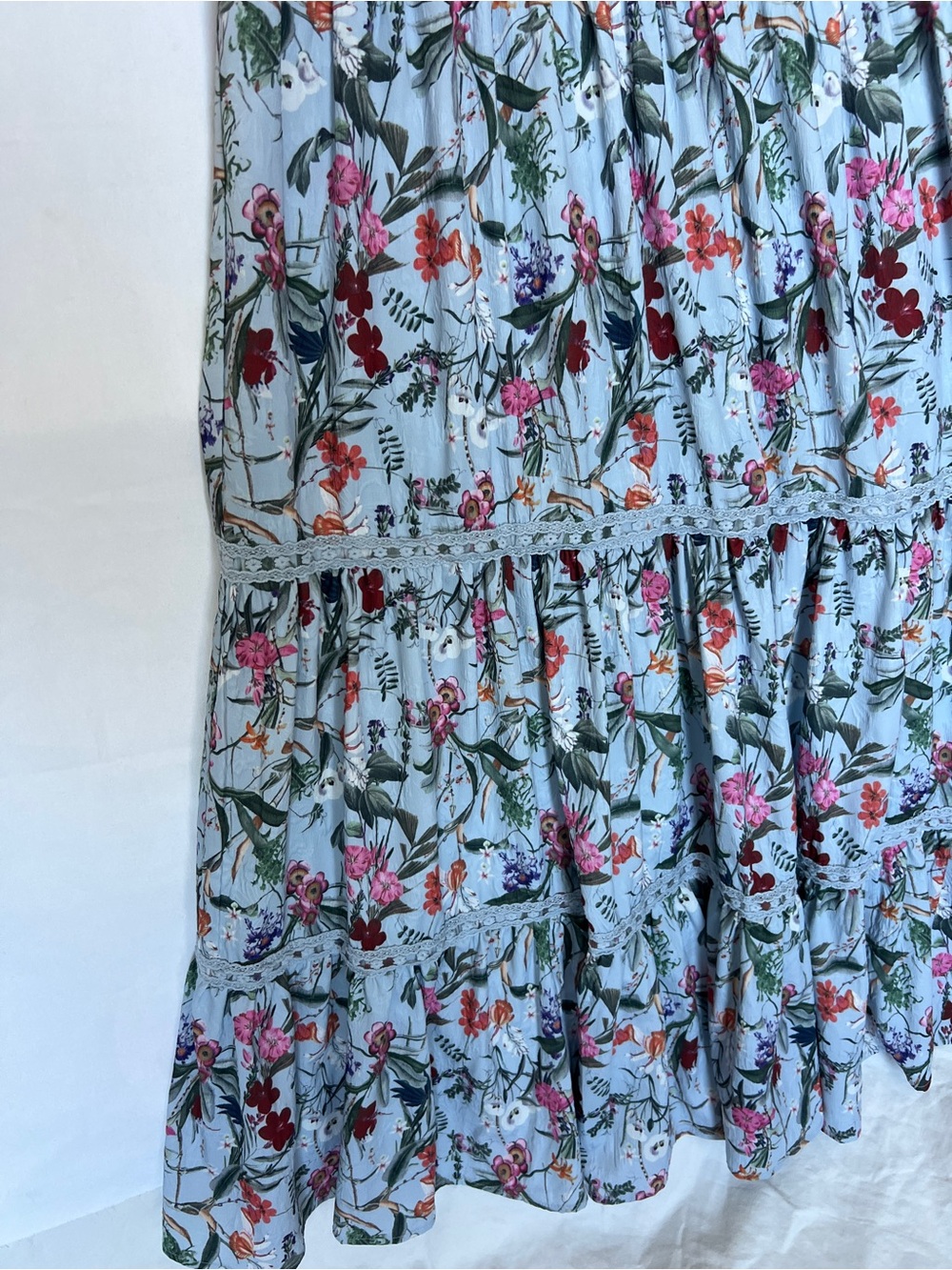 Light Blue Floral Tiered V-Neck Maxi Dress 2X LIKE NEW - Picture 6 of 12